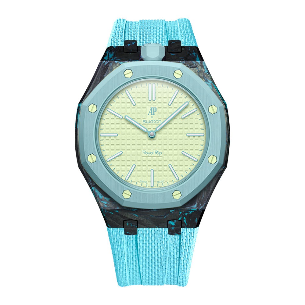 Carbon Fiber Rubber Strap Case for AP X Swatch Royal Pop Blaue Acht