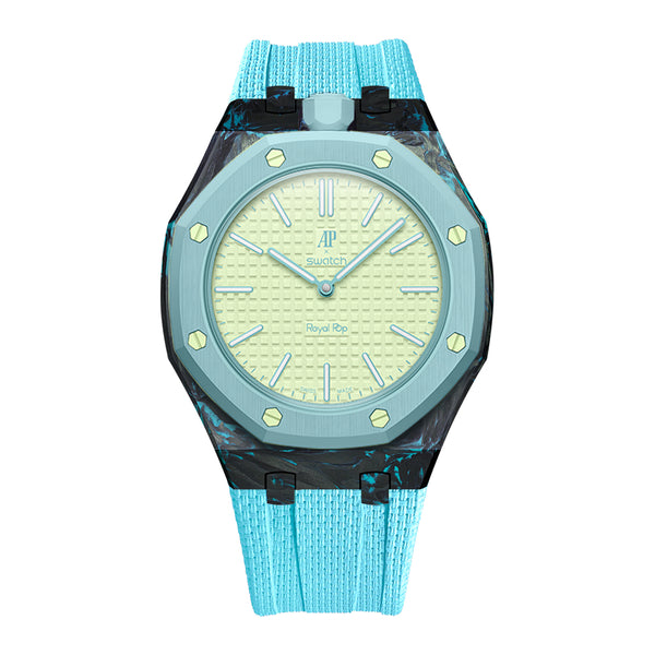 Carbon Fiber Rubber Strap Case for AP X Swatch Royal Pop Blaue Acht