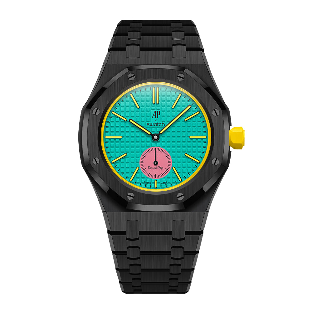 Full Frame Cover Stainless Steel Black Bracelet Case for AP X Swatch Royal Pop OTG ROZ