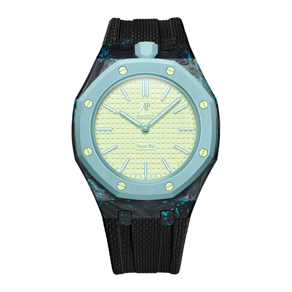 Carbon Fiber Rubber Strap Case for AP X Swatch Royal Pop Blaue Acht
