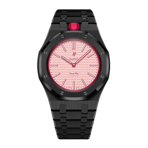 Full Frame Cover Stainless Steel Black Bracelet Case for AP X Swatch Royal Pop Otto Rosso