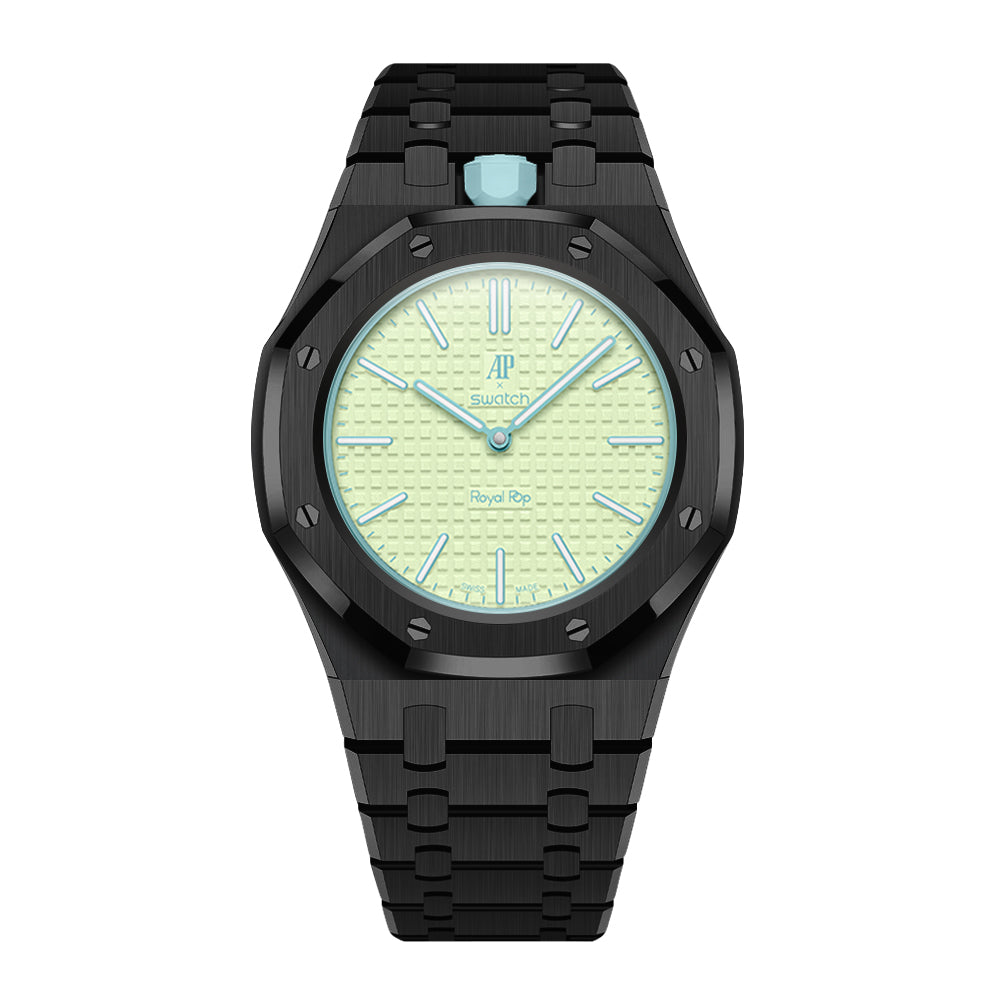 Full Frame Cover Stainless Steel Black Bracelet Case for AP X Swatch Royal Pop Blaue Acht