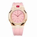 Full Frame Stainless Steel Rosé Gold Plain Rubber Strap Case for AP X Swatch Royal Pop Otto Rosso
