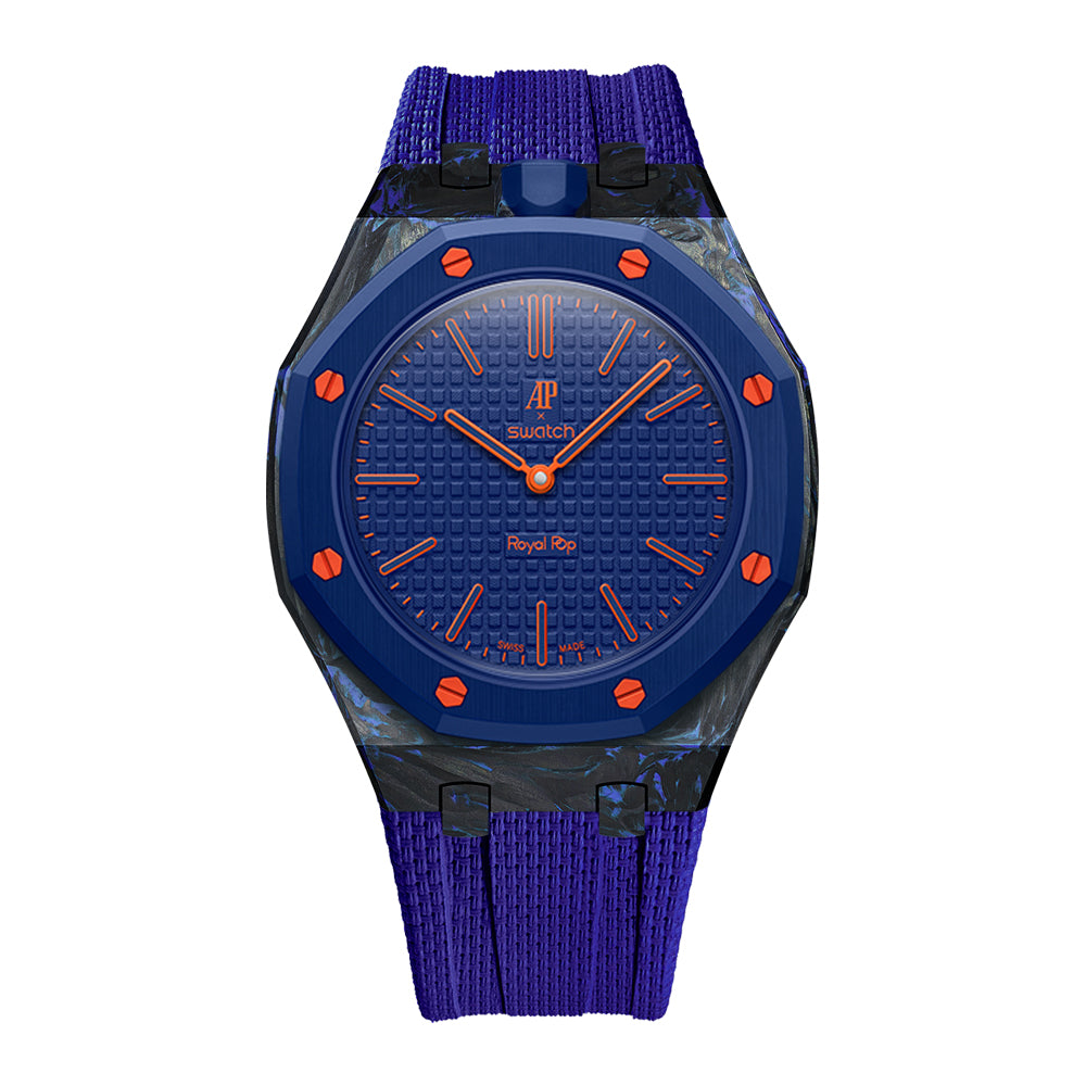 Carbon Fiber Rubber Strap Case for AP X Swatch Royal Pop Orenij Hachi