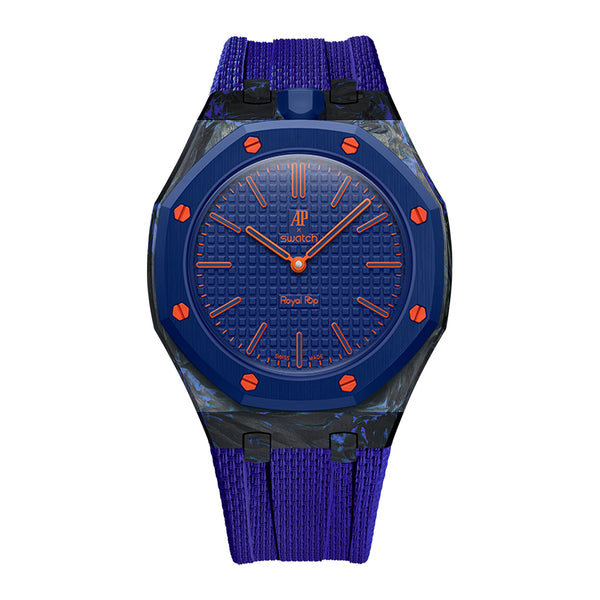 Carbon Fiber Rubber Strap Case for AP X Swatch Royal Pop Orenij Hachi