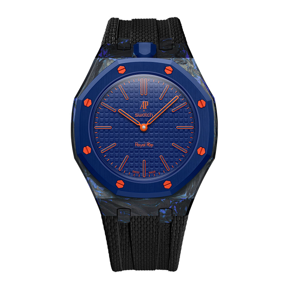 Carbon Fiber Rubber Strap Case for AP X Swatch Royal Pop Orenij Hachi