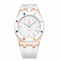 Stainless Steel Rosé Gold Rubber Strap Case For AP x Swatch Royal Pop Huit Blanc