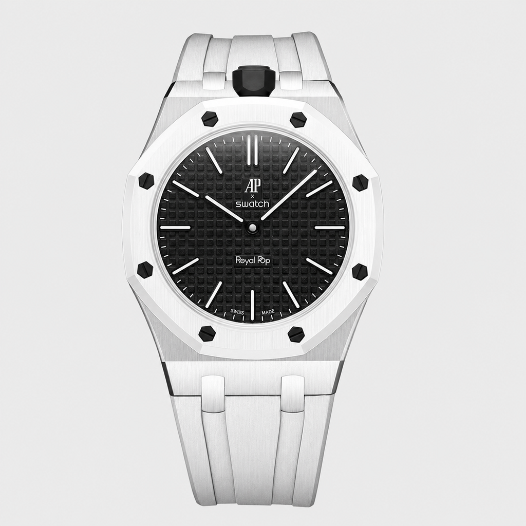 Stainless Steel Rubber Strap Case For AP x Swatch Royal Pop Ocho Negro