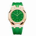 Full Frame Stainless Steel Rosé Gold Plain Rubber Strap Case for AP X Swatch Royal Pop Green Eight