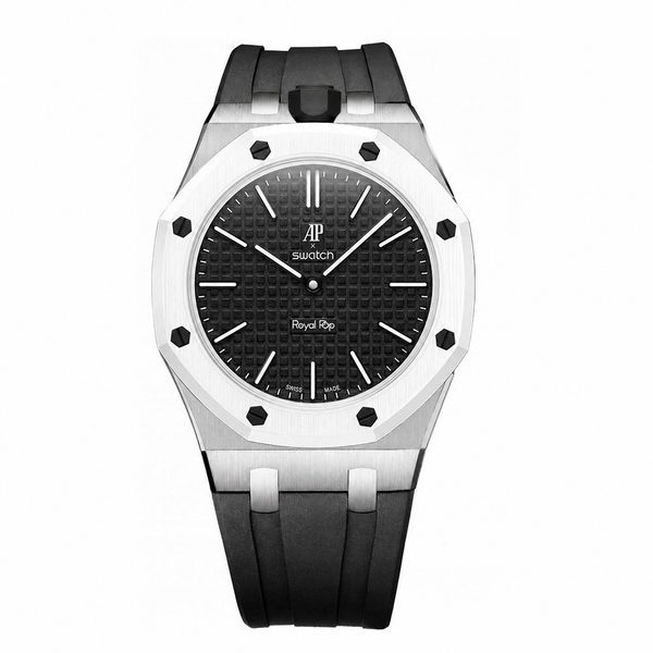 Stainless Steel Rubber Strap Case For AP x Swatch Royal Pop Ocho Negro
