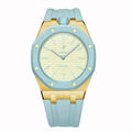 Stainless Steel Yellow Gold Rubber Strap Case For AP x Swatch Royal Pop Blaue Acht