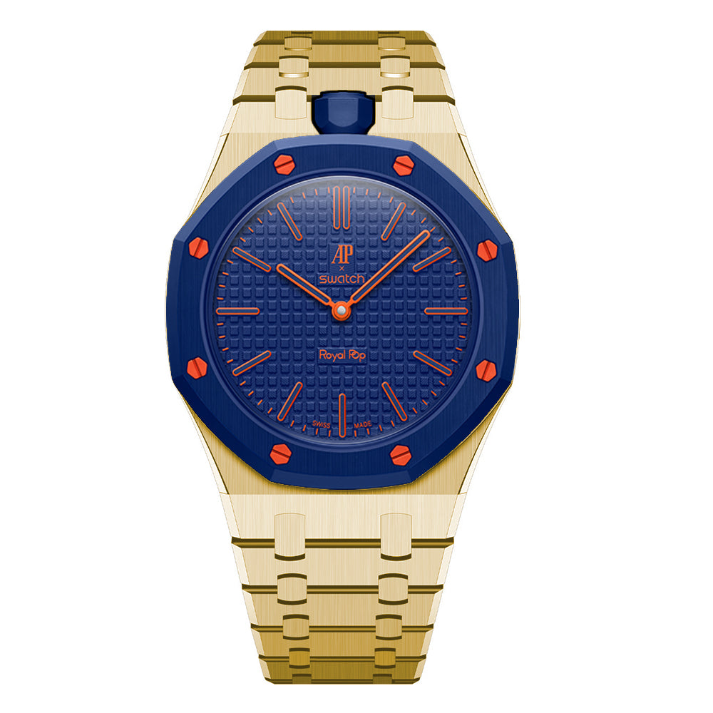 Stainless Steel Yellow Gold Bracelet Case For AP x Swatch Royal Pop Orenij Hachi