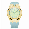 Full Frame Stainless Steel Yellow Gold Rubber Strap Case for AP X Swatch Royal Pop Blaue Acht