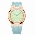 Full Frame Stainless Steel Rosé Gold Plain Rubber Strap Case for AP X Swatch Royal Pop Blaue Acht