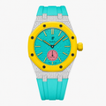 Moissanite Stainless Steel Rubber Strap Case For AP x Swatch Royal Pop OTG ROZ
