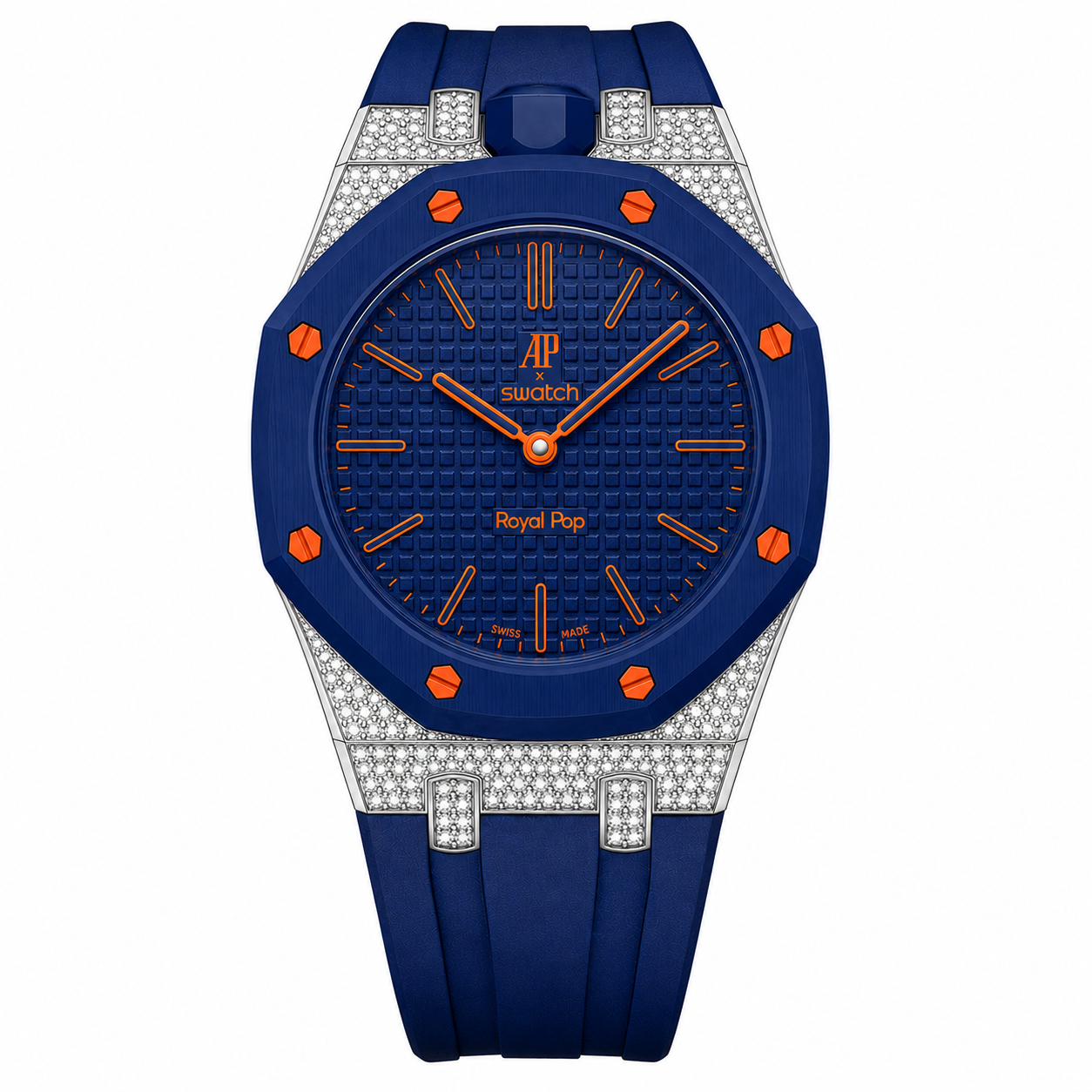 Moissanite Stainless Steel Rubber Strap Case For AP x Swatch Royal Pop Orenij Hachi