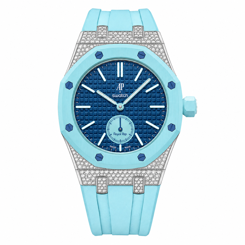 Moissanite Stainless Steel Rubber Strap Case For AP x Swatch Royal Pop Lan Ba