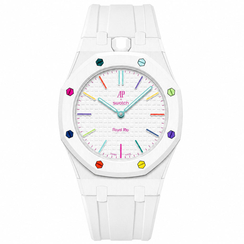 Bioceramic Rubber Strap Case For AP x Swatch Royal Pop Huit Blanc