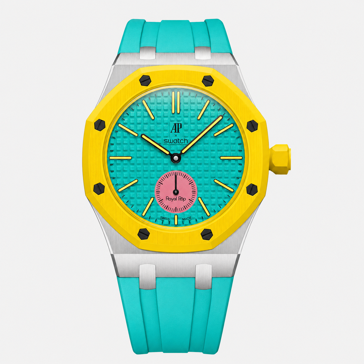 Stainless Steel Rubber Strap Case For AP x Swatch Royal Pop OTG 