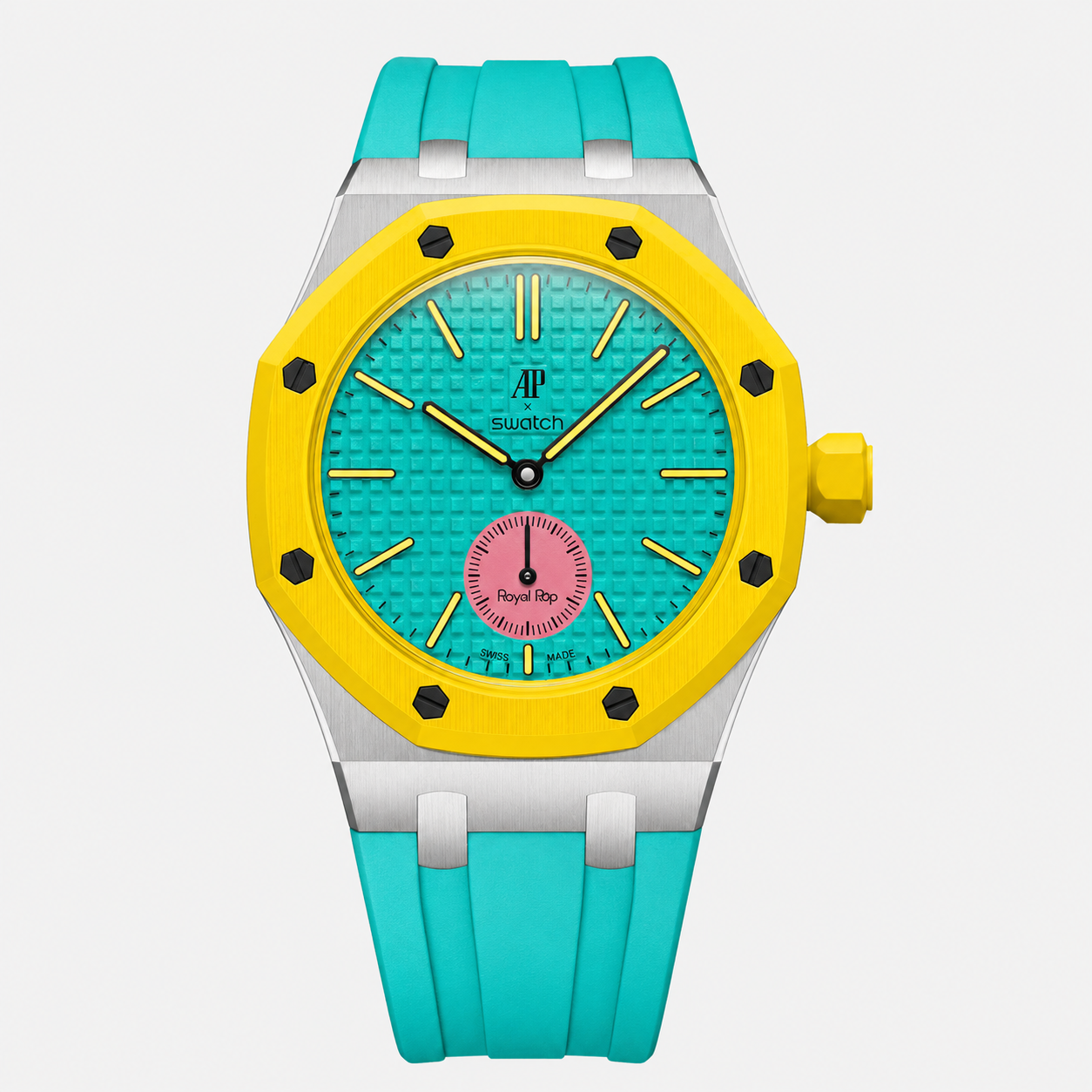 Stainless Steel Rubber Strap Case For AP x Swatch Royal Pop OTG ROZ