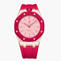 Stainless Steel Rosé Gold Rubber Strap Case For AP x Swatch Royal Pop Làn Ba