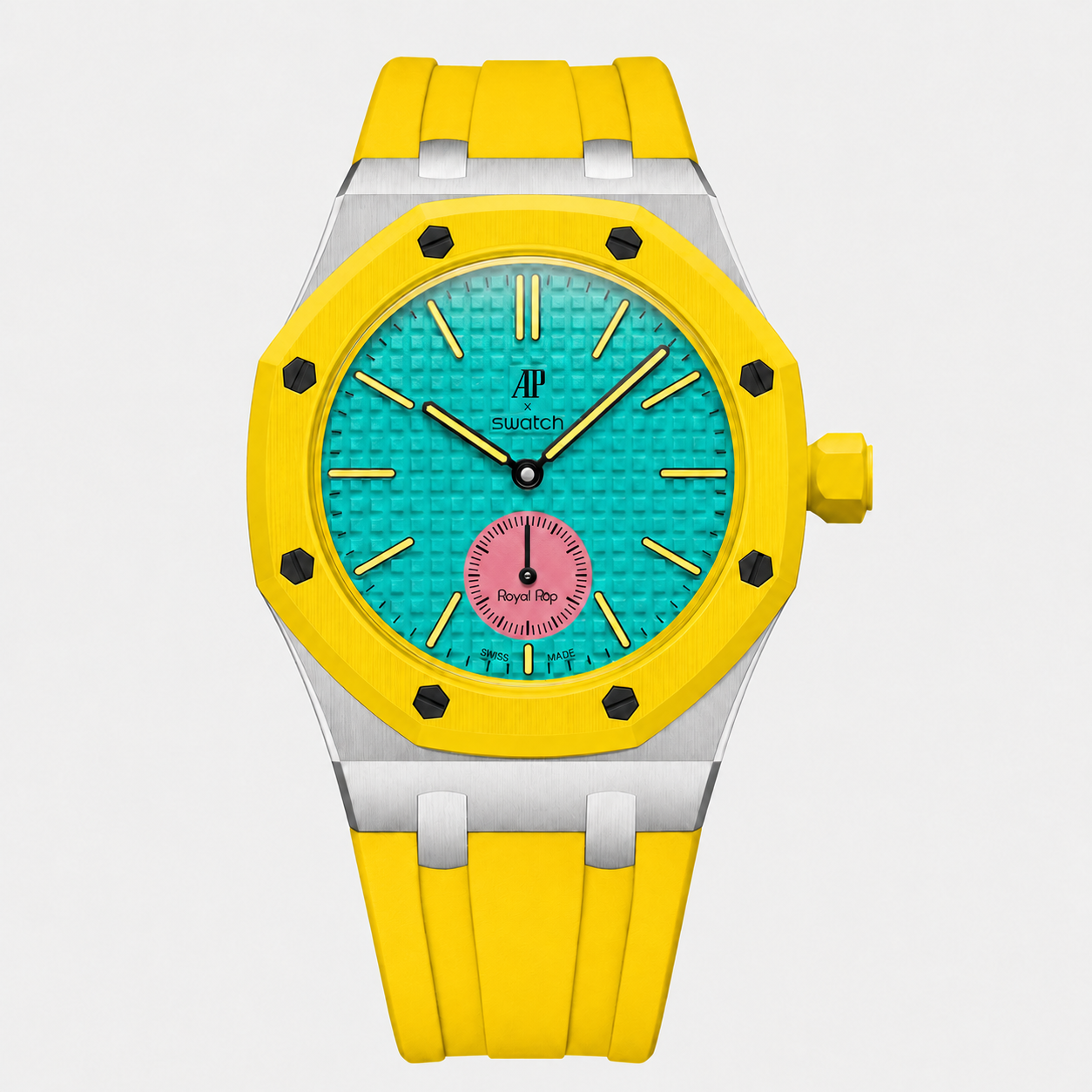 Stainless Steel Rubber Strap Case For AP x Swatch Royal Pop OTG ROZ