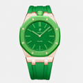 Stainless Steel Rosé Gold Rubber Strap Case For AP x Swatch Royal Pop Green Eight