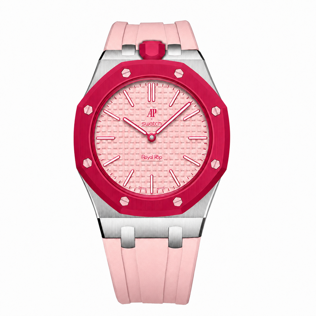 Stainless Steel Rubber Strap Case For AP x Swatch Royal Pop Otto Rosso