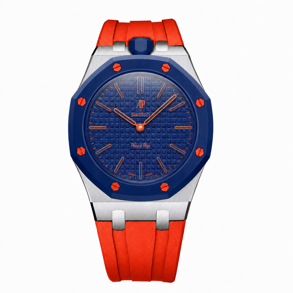Stainless Steel Rubber Strap Case For AP x Swatch Royal Pop Orenji Hachi