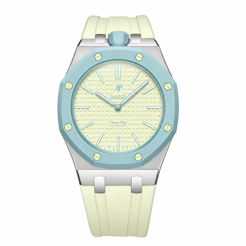 Stainless Steel Rubber Strap Case For AP x Swatch Royal Pop Blaue Acht