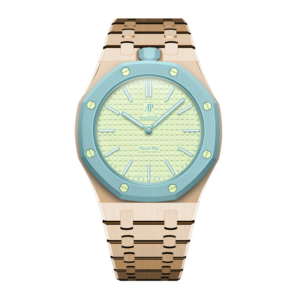 Stainless Steel Rosé Gold Bracelet Case For AP x Swatch Royal Pop Blaue Acht