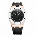 Stainless Steel Rosé Gold Rubber Strap Case For AP x Swatch Royal Pop Ocho Negro